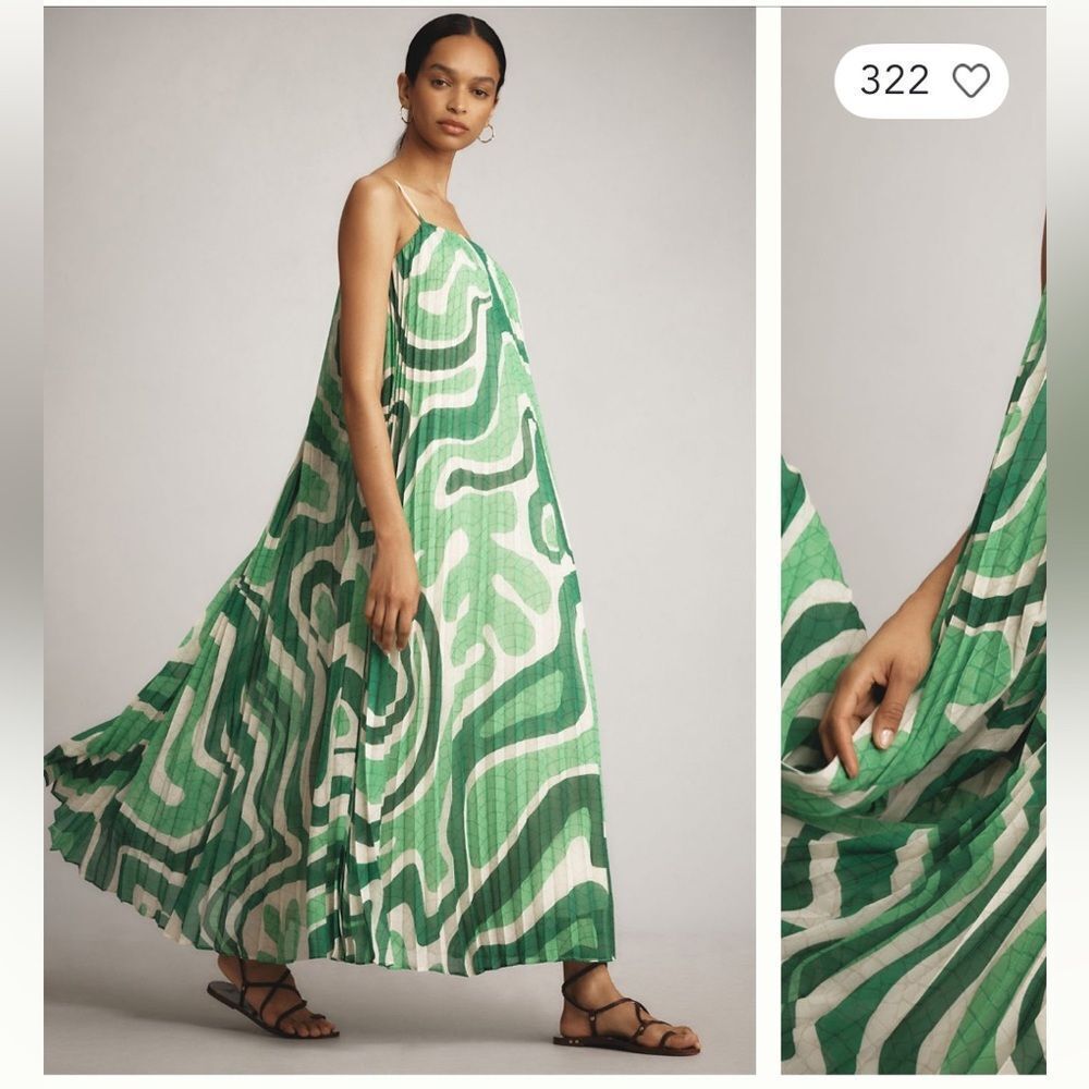 Farm Rio x Anthropologie Square-Neck Pleated A-Line Midi Dress